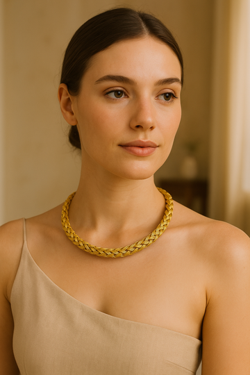 Handmade Gold-Plated Criss-Cross Round Hasli Necklace