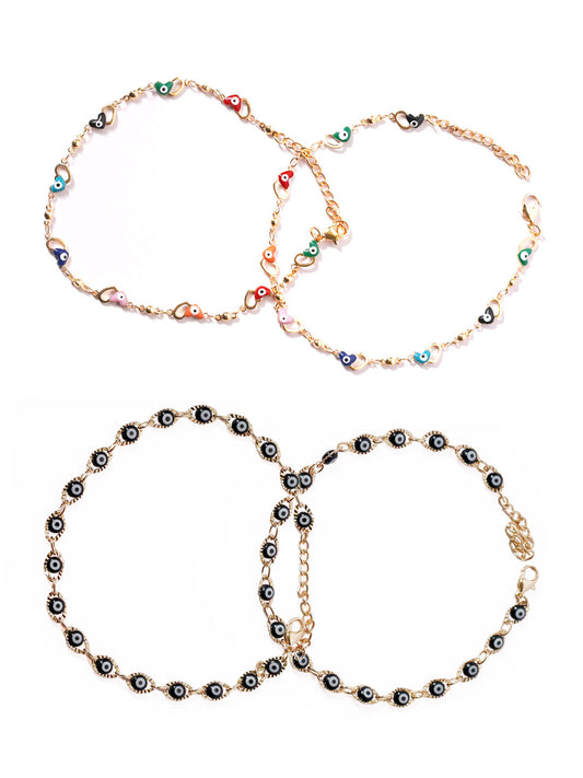 Evil Eye & Stone Anklets Combo - Set of 2