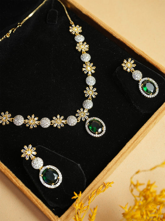 Silver Plated Dual Tone Emerald Necklace Set