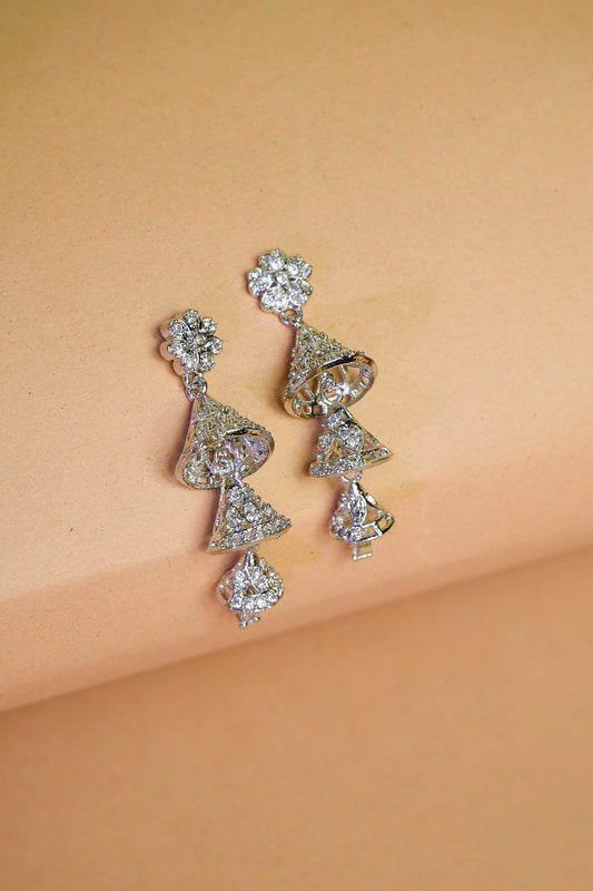 Silver Plated Zirconia Studded Drop Earrings
