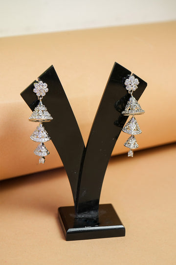 Silver Plated Zirconia Studded Drop Earrings