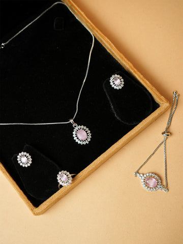 Light Pink Pendant Set With Ring and Bracelet