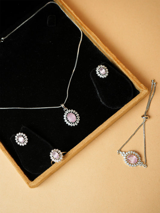 Light Pink Pendant Set With Ring and Bracelet