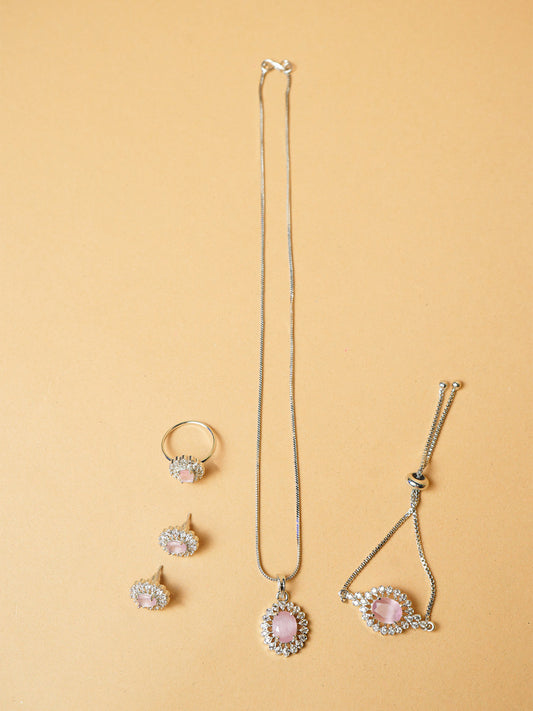Light Pink Pendant Set With Ring and Bracelet