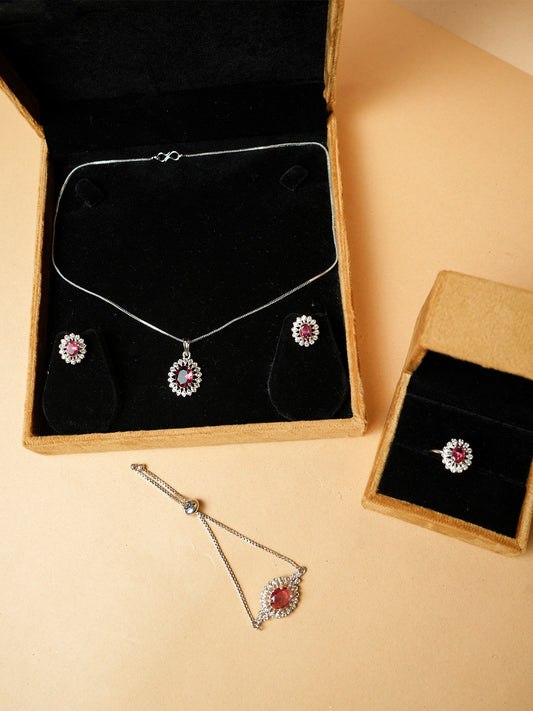 Ruby Pendant Necklace Set Ring and Bracelet