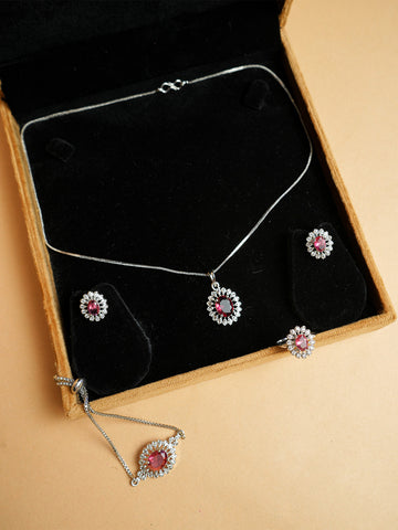 Ruby Pendant Necklace Set Ring and Bracelet"