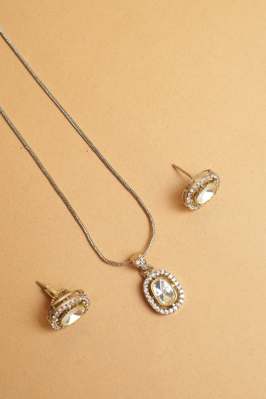 Silver-Plated Pendant and Earring Set with Crystal Accents