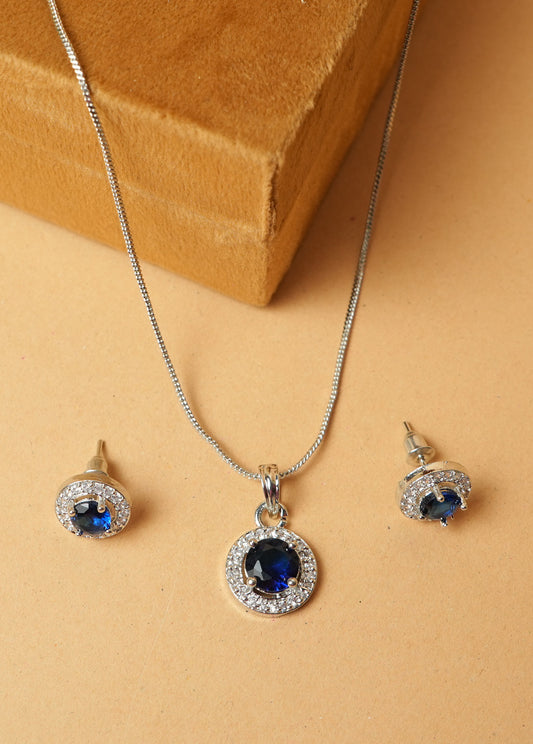 Royal Blue Stone Pendant Set with Earrings