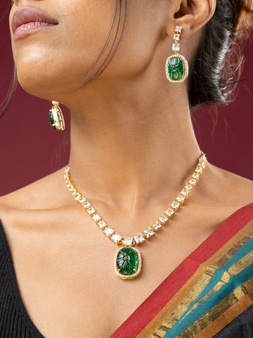 Viraasi Gold Plated Opulent Emerald Green Pendant Set
