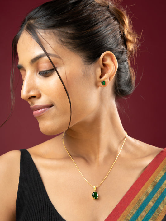 Viraasi Gold-Plated Elegant Emerald Necklace Set