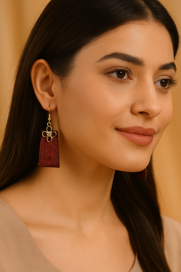 Maroon Flower Cubic Zirconia Earrings
