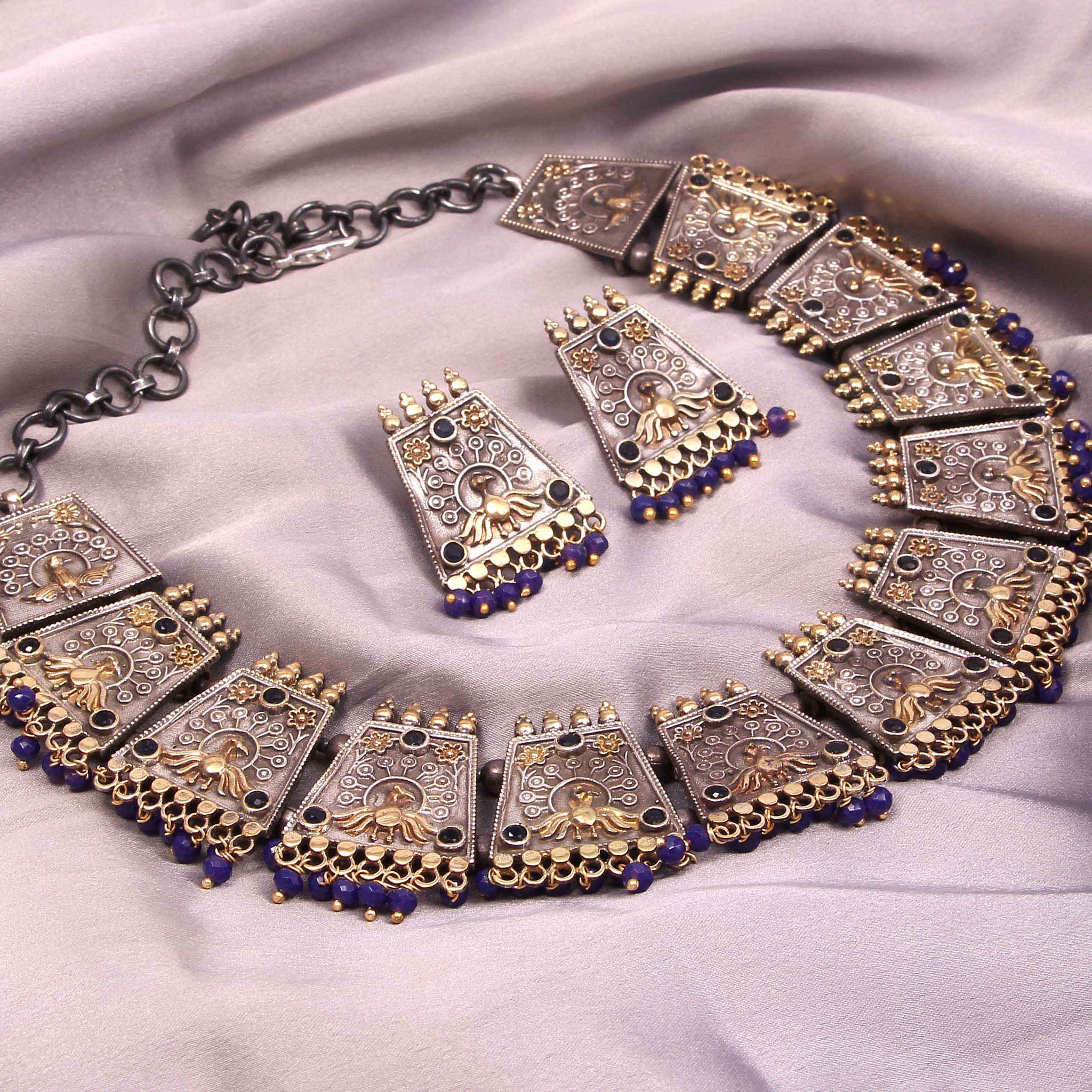 Dual Tone Blue Beads Jewellery Set