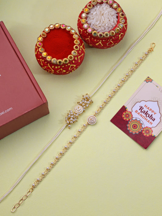 Om & Pearl Bhaiya Bhabhi Rakhi Combo