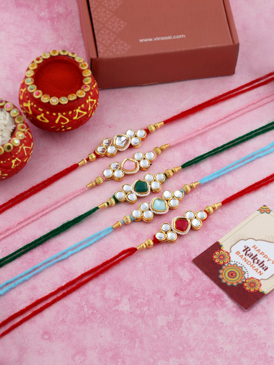 Set of 5 Kundan Studded Rakhi With Roli & Rice
