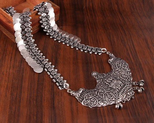 Silver Oxidised Long Necklace