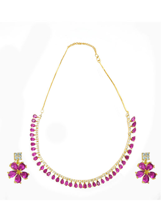 Gold-Plated Brass AD-Stone Necklace Set with Earrings