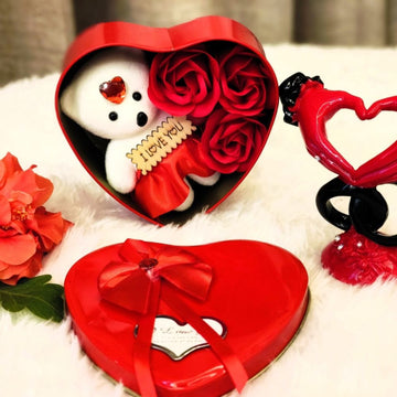 Eternal Red Rose with Gold LOVE Stand & Heart Jewelry Box Deluxe Valentine’s Day Gift Set