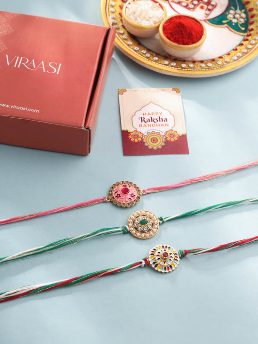 Striking Mulicoloured Rakhi Set Of 3