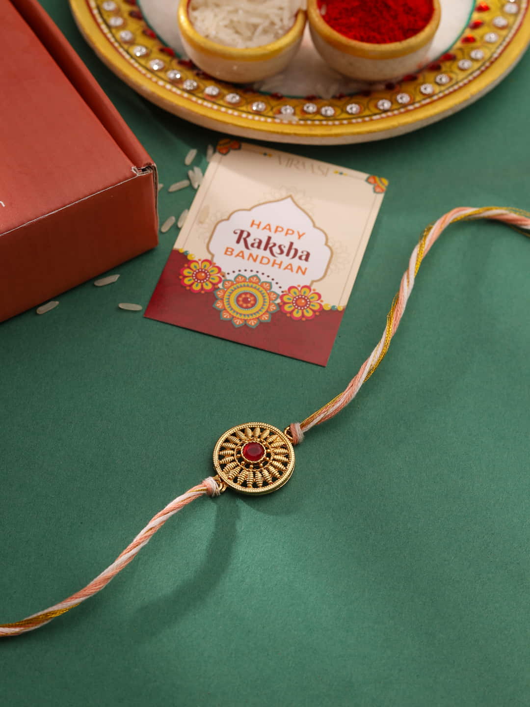 Traditional Meena And Beads Floral Rakhi
