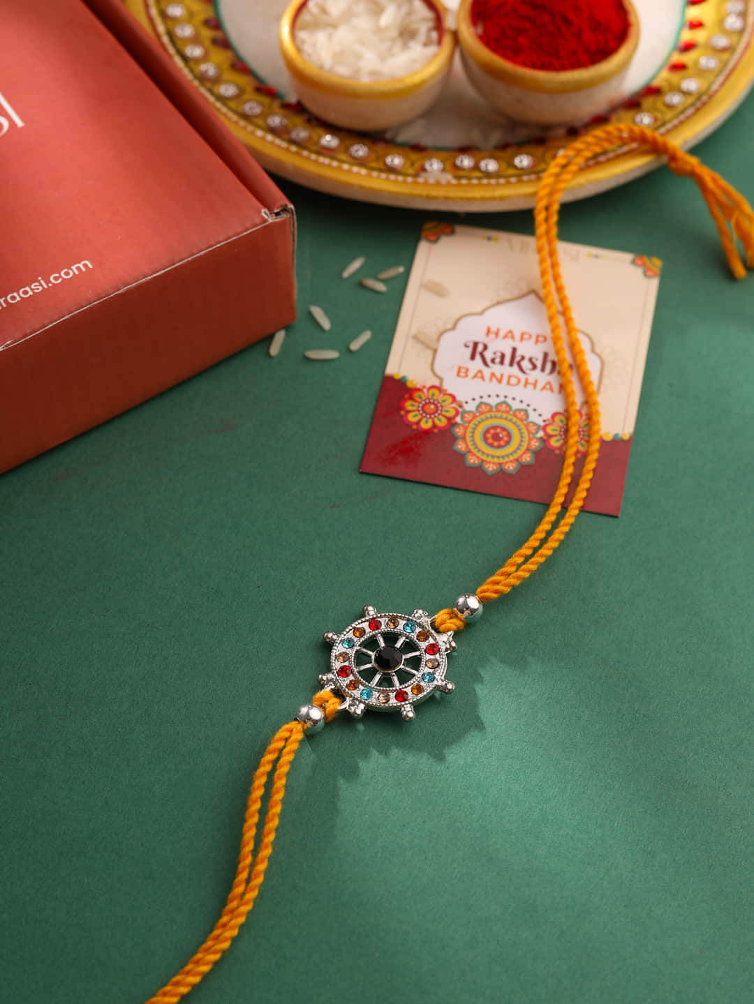 Colourful Stone Studded Rakhi For Brother