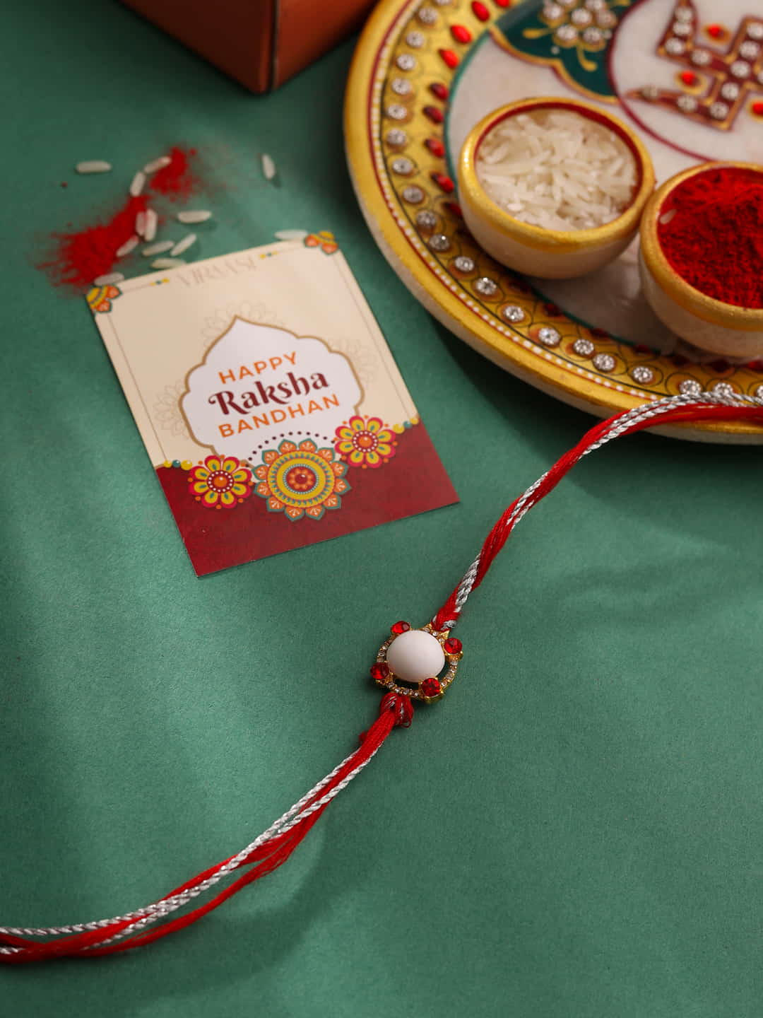 Red Thread Pearl Rakhi For Brother