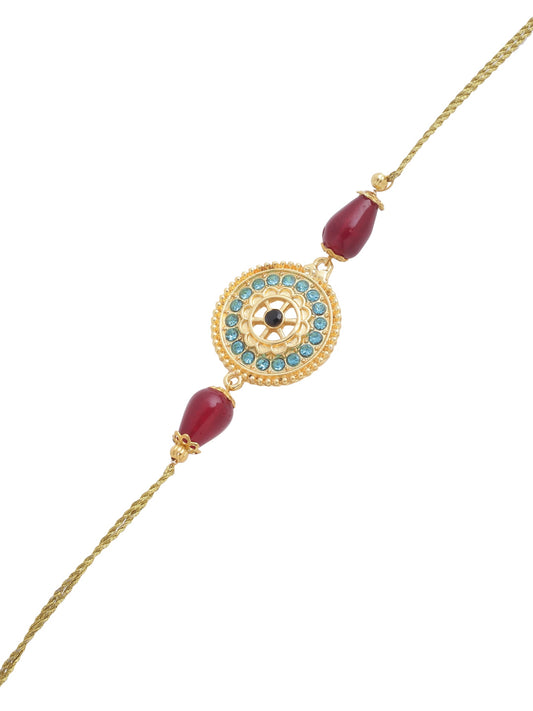 Gold-Plated Stone and Pearl Studded Rakhi For Brother