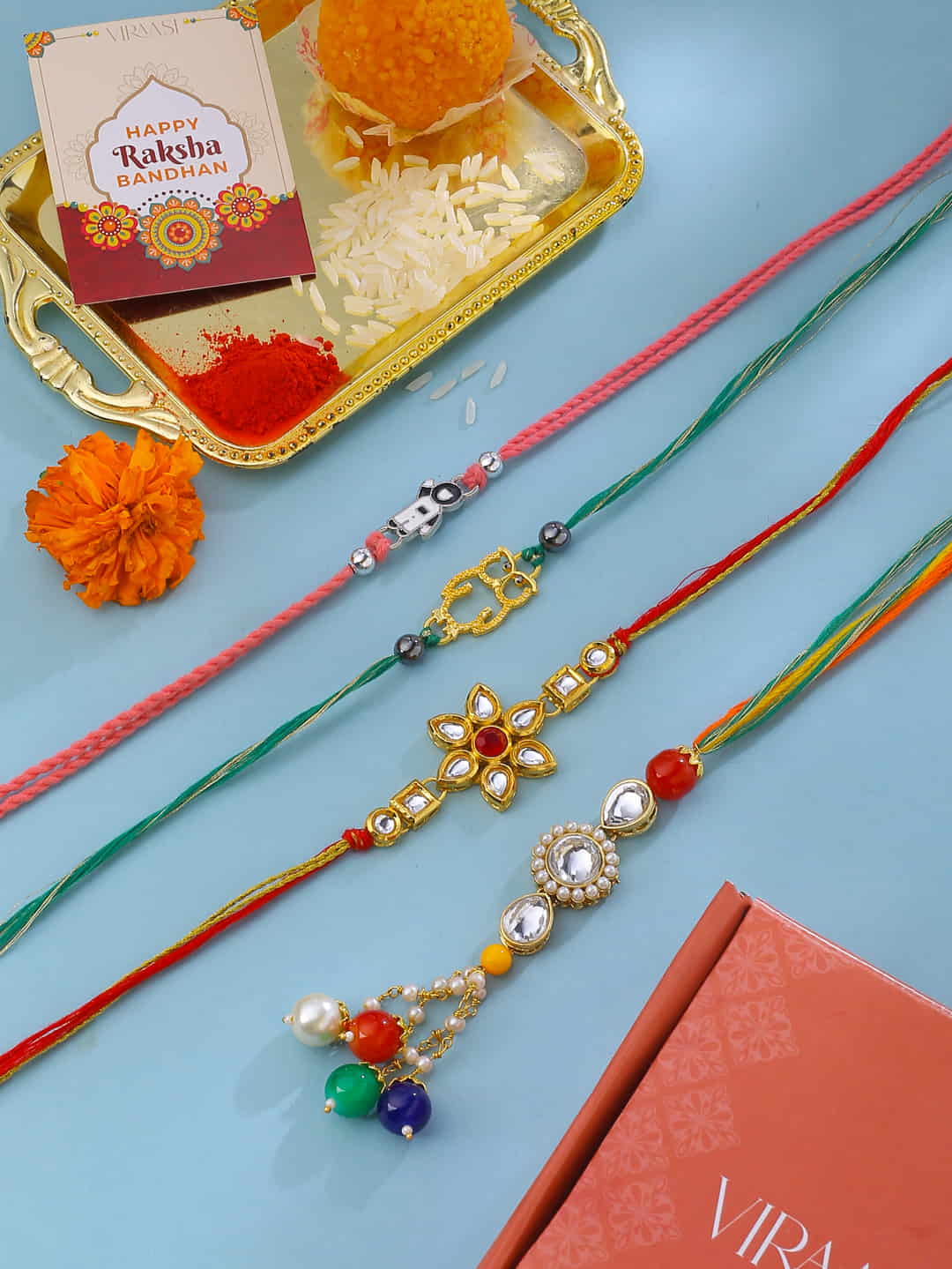 Bhaiya-Bhabhi and 2 Kids Rakhi Combo Set