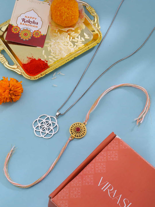 Chain Pendant and Gold-Plated Rakhi Gift For Brother