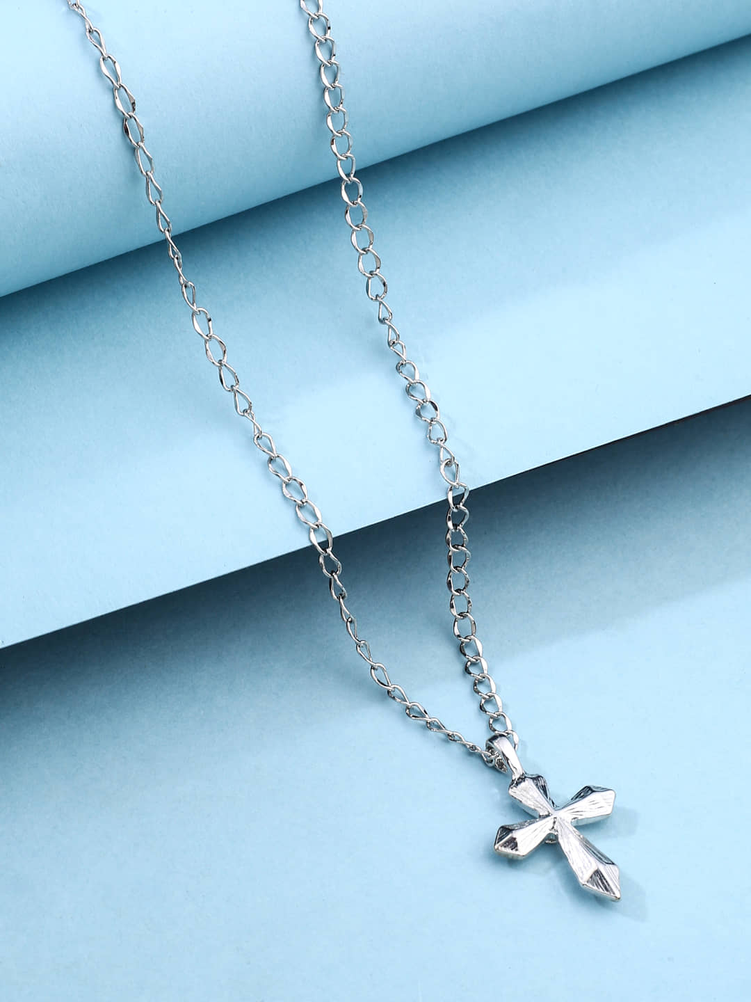 Silver Plated Cross Pendant with Chain For Men