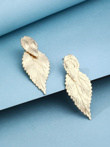 Gold Plated Dangler Leaf Earrings