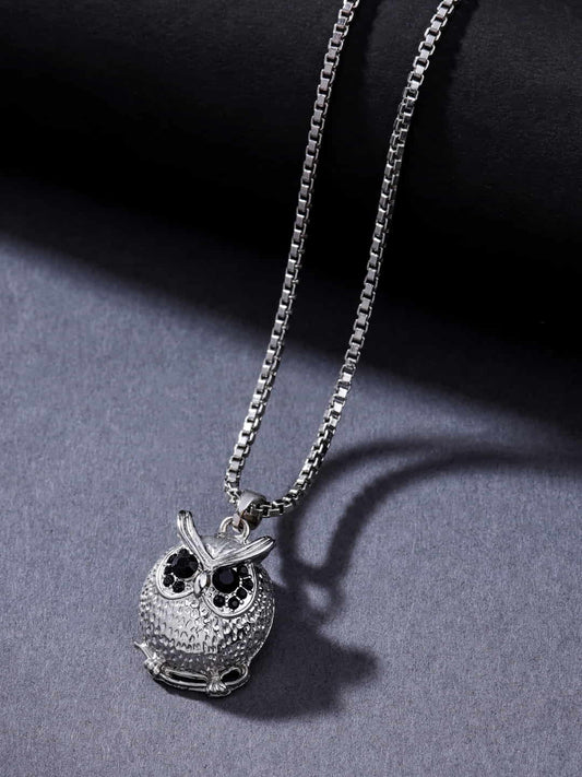 Owl Pendant Necklace - Silver Plated