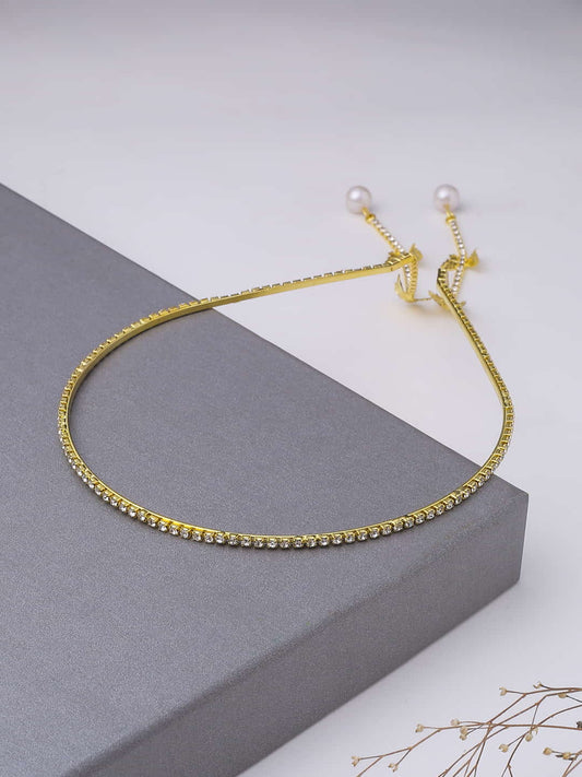 Gold Plated Pearl Studded Hair Band For Women