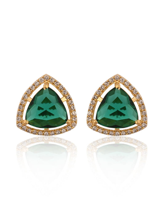 Gold Plated Green Emerald Stud Earrings