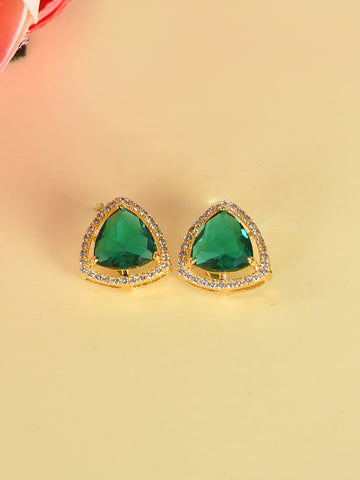 Gold Plated Green Emerald Stud Earrings