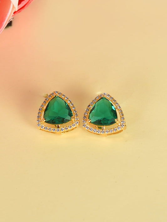 Gold Plated Green Emerald Stud Earrings