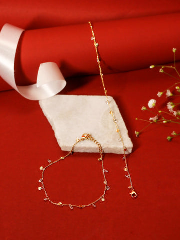 Gold Plated White Stone Charm Anklet