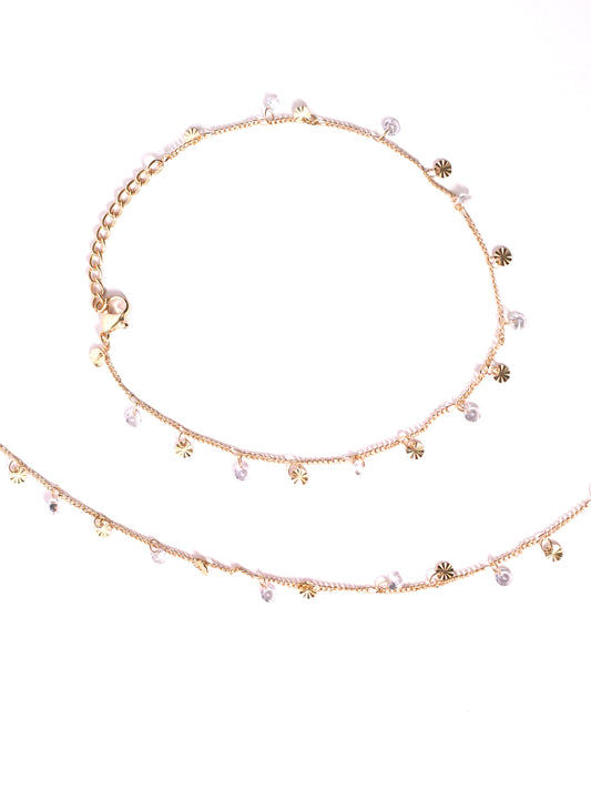 Gold Plated White Stone Charm Anklet