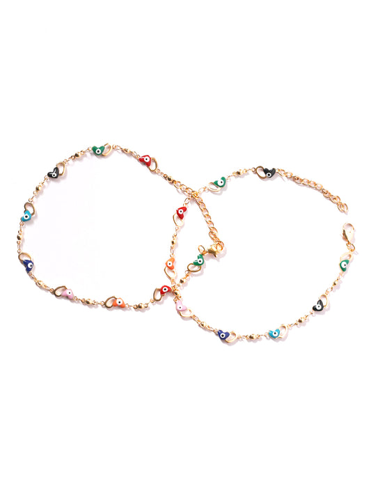 Gold Plated Multicolor Heart Anklet