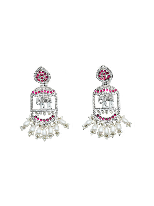 Oxidised Pink Stone Dangler Earring