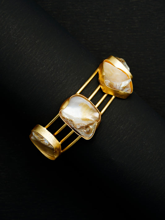 Gold Plated Raw Stone Cuff Bracelet
