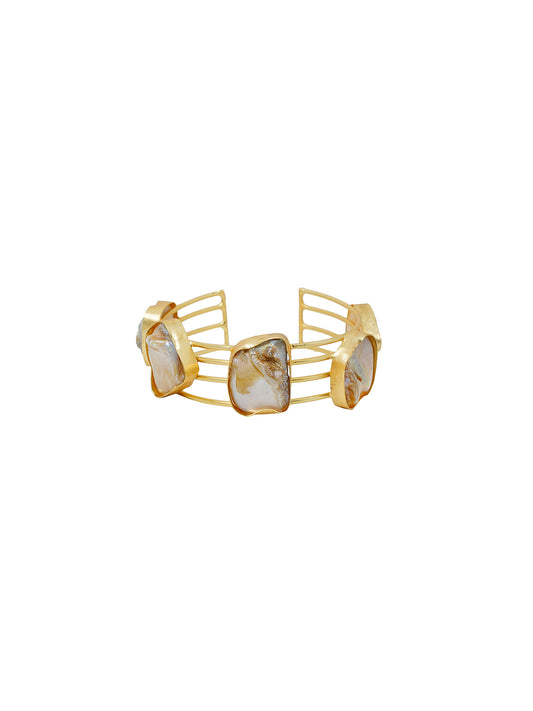 Gold Plated Raw Stone Cuff Bracelet