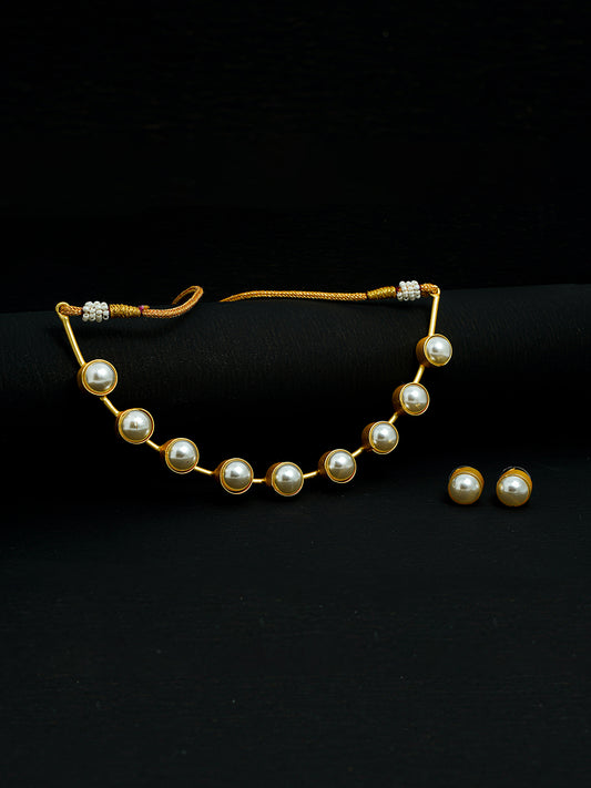 Gold Plated Pearl Necklace Set