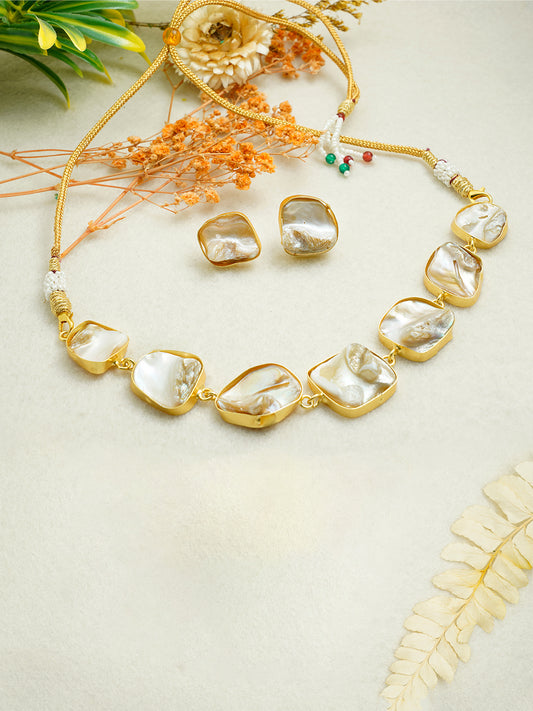 Gold Plated Raw Stone Necklace Set