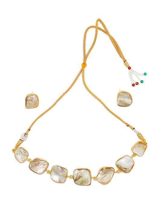 Gold Plated Raw Stone Necklace Set