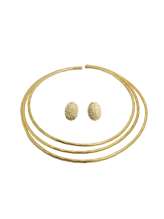 Gold Plated Layered Hasli Necklace Set