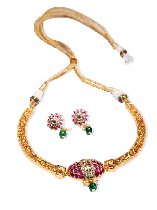 Gold Plated Multi colour Necklace Set