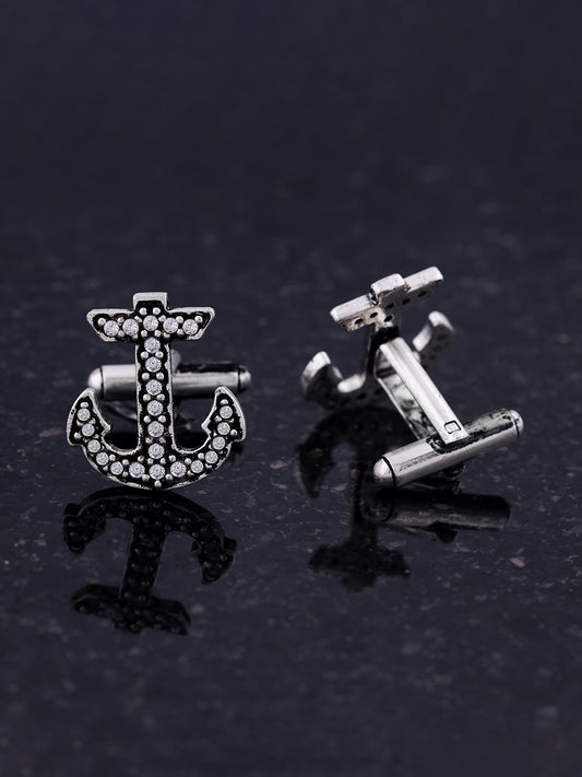 Sparkling Anchor Charm Silver-Tone Cufflinks