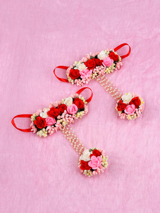 Vibrant Red & Pink Floral Haldi/Mehendi Jewelry Set