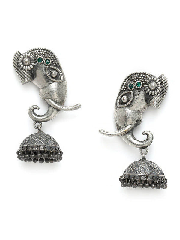 Oxidised Elephant Design Dangler Earrings - Main Image