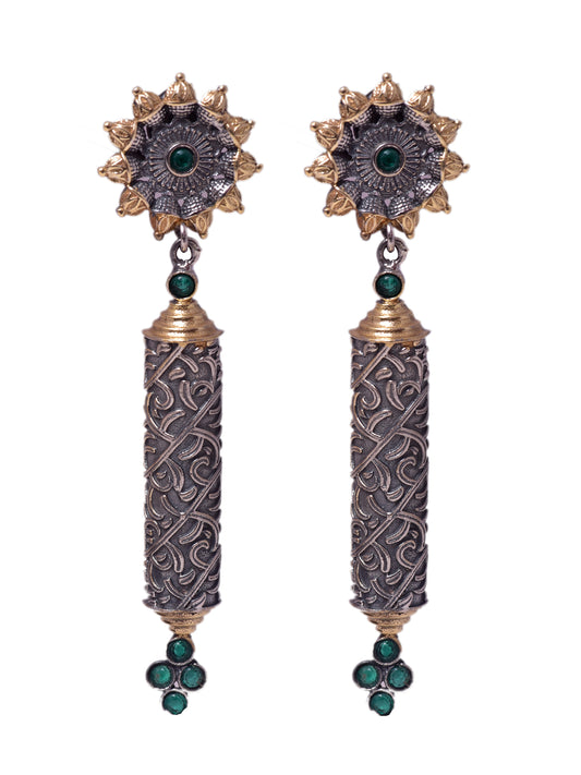 Dual Tone Stone Studded Dangler Earrings